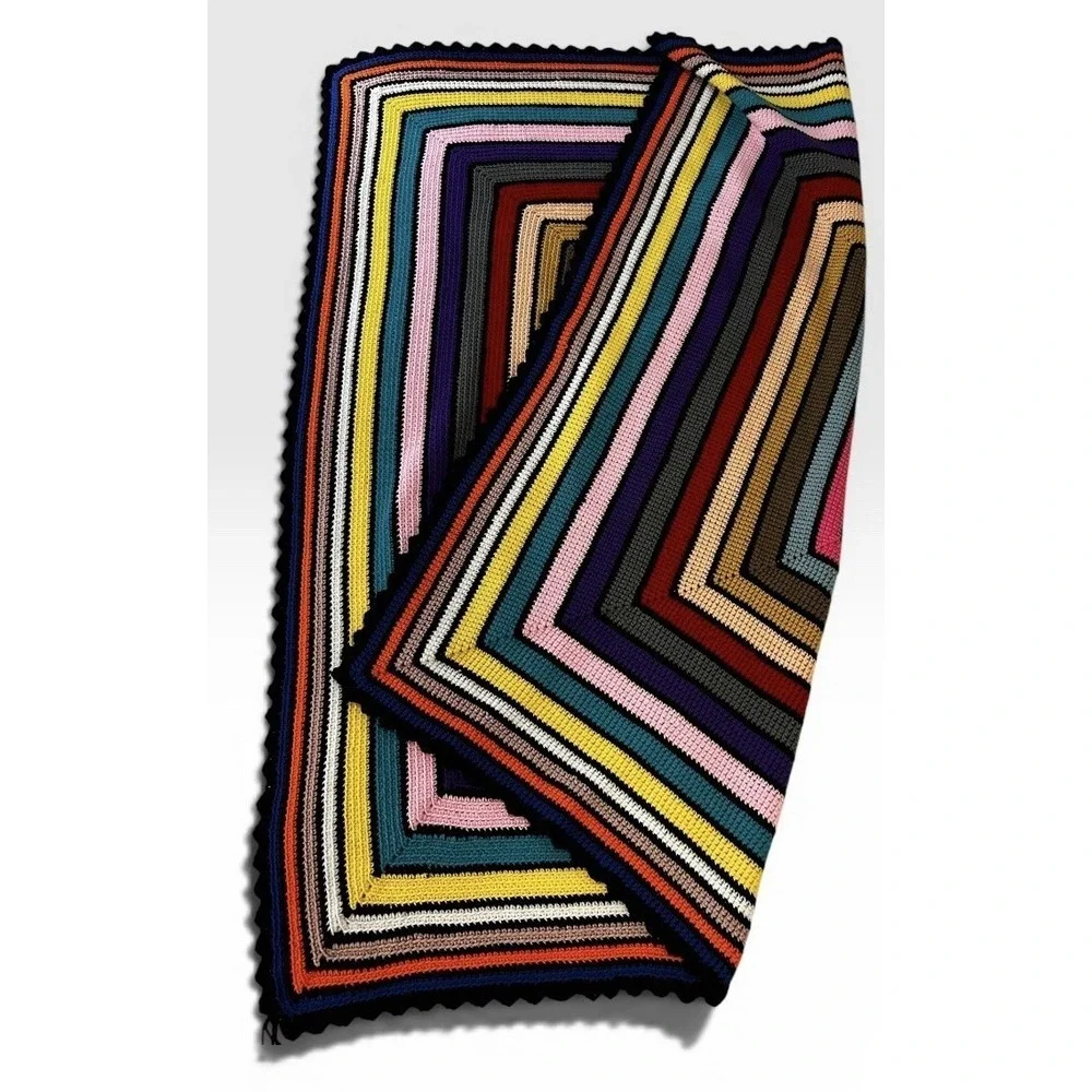 70s Hand Crocheted Boho/Retro Throw Blanket 50 X 56 Approx Multicolor Acrylic